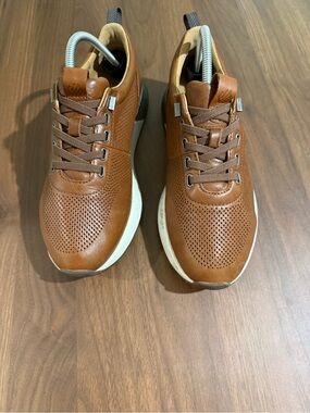 Johnston & Murphy Tan Perforated Leather Sneakers